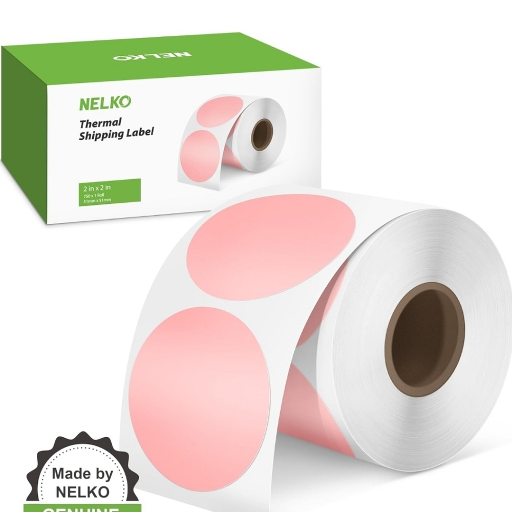 Genuine 2 Inch Pink Circle Thermal Stickers Labels, - Picture 3 of 4